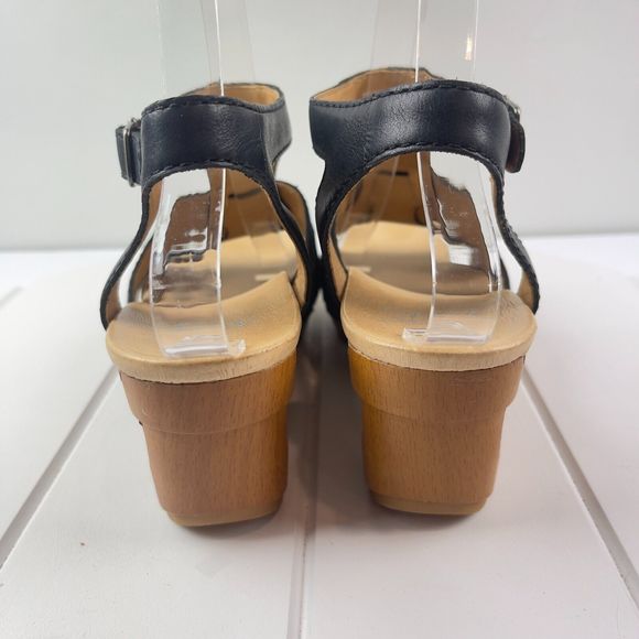 Dansko Black Leather Wedge Sandals - Picture 5 of 7